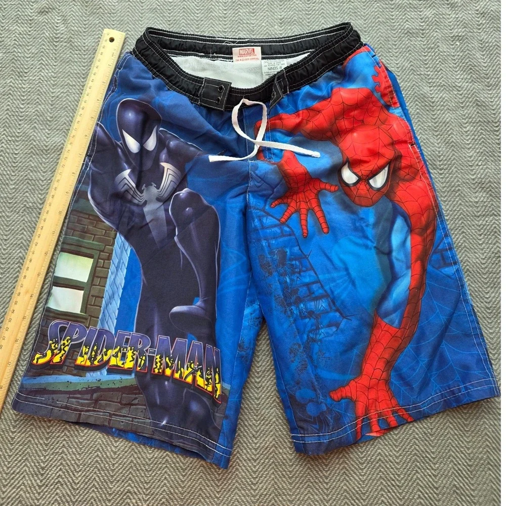 Marvel Boys Spiderman Venom Swim Trunks Blue Black Suit Board Shorts Size 8 2010